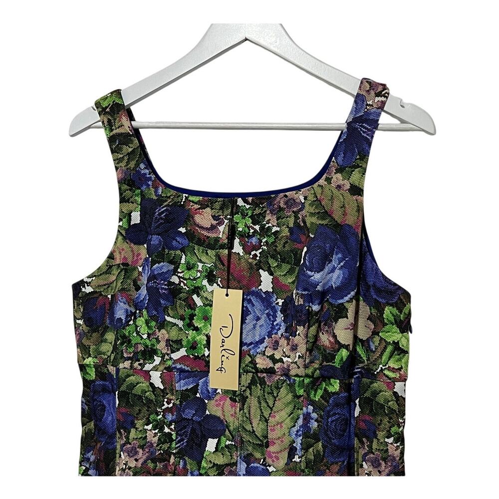 DARLING WOMENS XLARGE ALICE FLORAL FLARE OCCASION DRESS BLUE NEW - Picture 4 of 12